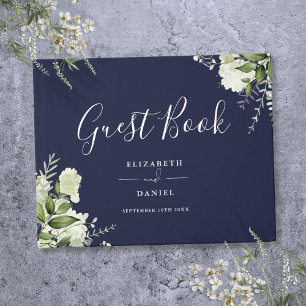 Livre D'or Mariage floral verdure bleu marine