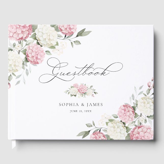 Livre D'or Mariage floral verdure hydrangea rose tendre (Recto)