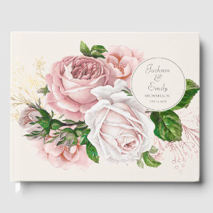 Livre D'or Mariage Floral Vintage Crème Rose Élégant