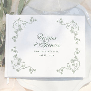 Livre D'or Mariage Floral Vintage Vert Sauge