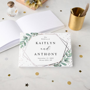 Livre D'or Mariage géométrique Eucalyptus à huile d'argent
