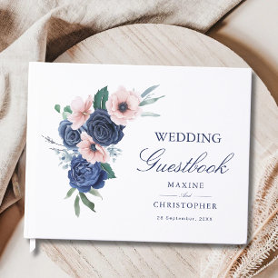 Livre D'or Mariage géométrique floral bleu marine et blush