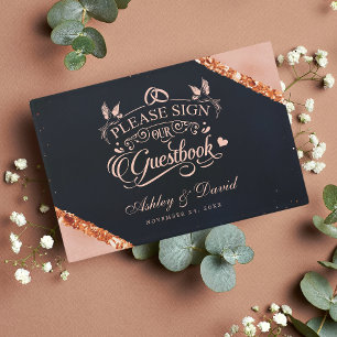 Livre D'or Mariage Géométrique Rose Pâle Cuivre et Navy