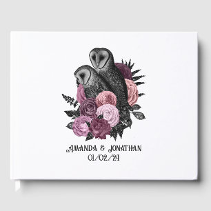 Livre D'or Mariage Glam Gothique Fleurs Mauves Hiboux
