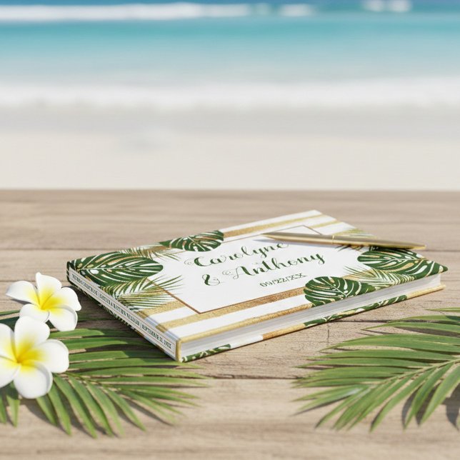 Livre D'or Mariage Gold Foil & Green Palm Leaf Beach (Créateur téléchargé)