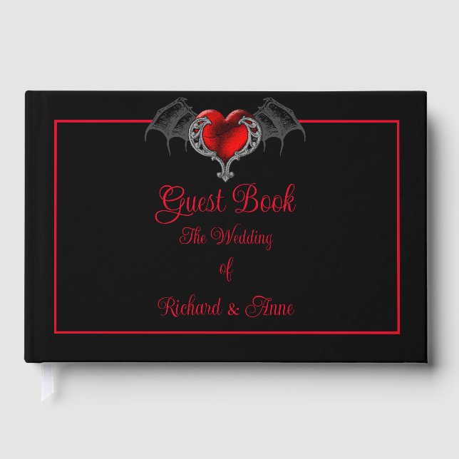 Livre D'or Mariage Goth Heart avec ailes de chauve-souris (Recto)