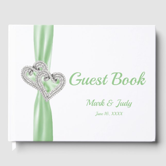 Livre d'or Mariage Green Diamond Hearts (Recto)