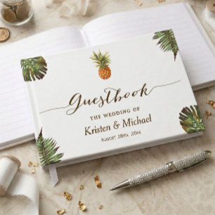 Livre D'or Mariage lettrage main Ananas Feuilles Tropicales