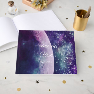Livre D'or Mariage Lune Galaxie Violet Céleste 