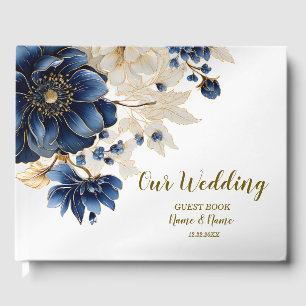 Livre D'or Mariage Marine Bleu Blanc Or Floral Argent