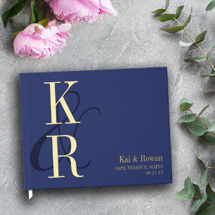 Livre D'or Mariage Marine Blue Slender Ampersand Gold Intials