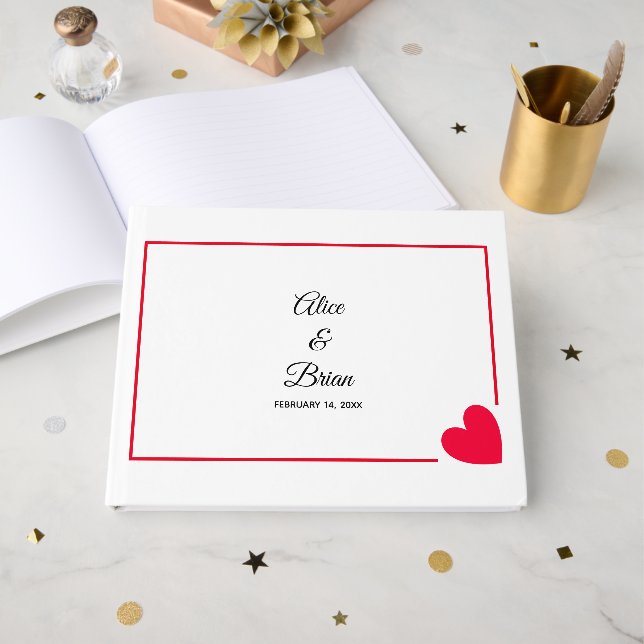 Livre D'or Mariage minimal moderne de la Saint-Valentin (Recto ouvert)