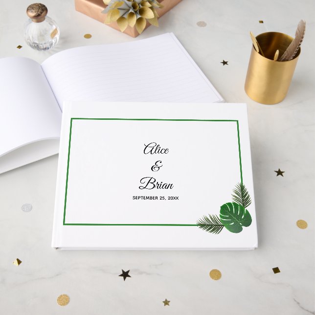 Livre D'or Mariage minimal moderne de verdure tropicale (Recto ouvert)