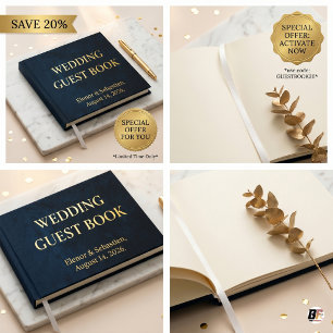 Livre D'or Mariage Minimaliste Bleu Nuit & Or Luxe