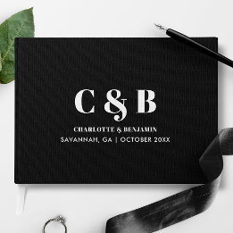 Livre D'or Mariage Minimaliste Moderne Noir avec Monogramme G