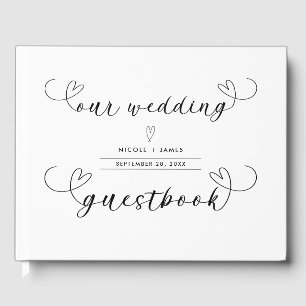 Livre D'or Mariage minimaliste noir et blanc coeurs modernes
