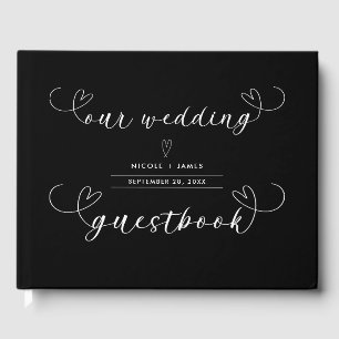 Livre D'or Mariage minimaliste noir et blanc coeurs modernes