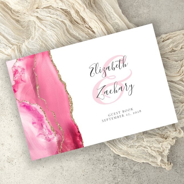 Livre D'or Mariage Moderne à l'écriture dorée rose Agate (Créateur téléchargé)