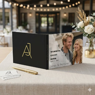 Livre D'or Mariage moderne à monogramme photo or noir