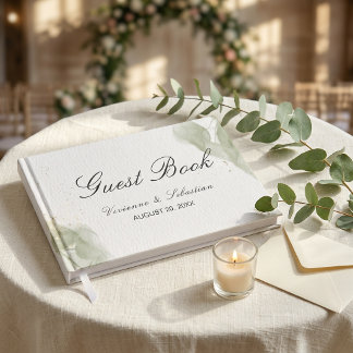 Livre D'or Mariage Moderne Abstrait Aquarelle Vert Sauge Or