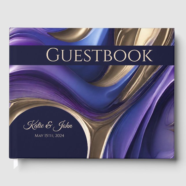 Livre D'or Mariage Moderne Abstrait-Bleu Purple Or- (Recto)