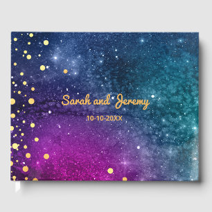 Livre D'or Mariage moderne aquarelle bleu paon or