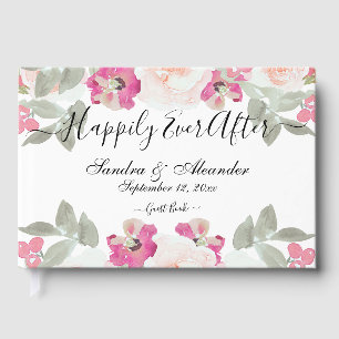 Livre D'or Mariage Moderne Aquarelle Florale Rose Sauge Clair