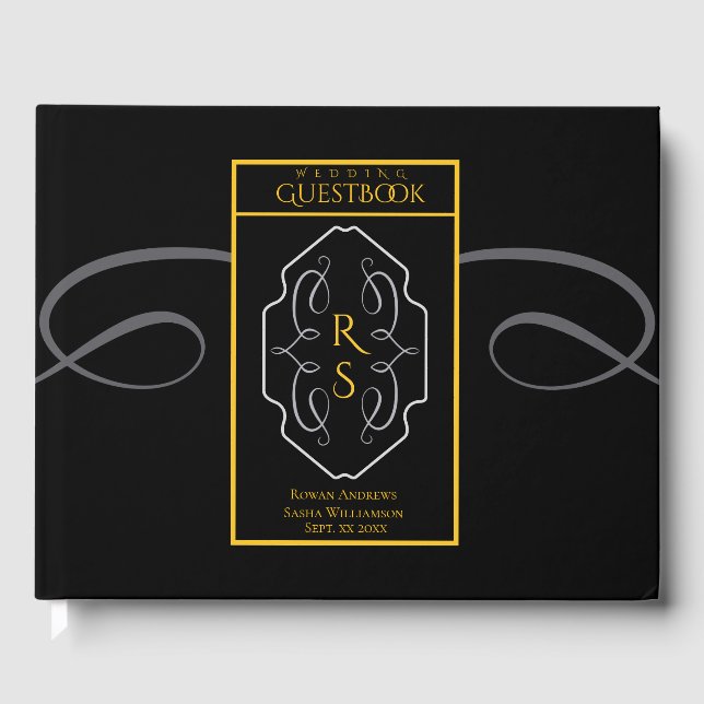 Livre D'or Mariage moderne Art Déco monogramme (Recto)