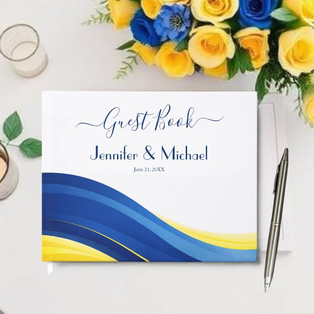 Livre D'or Mariage Moderne Bleu Cobalt et Jaune (Cobalt Blue and Yellow Modern Wedding Guest Book )