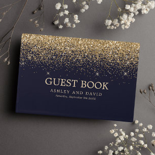 Livre D'or Mariage Moderne Bleu Nuit Confettis Dorés
