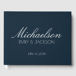 Livre D'or Mariage Moderne Chic Bleu Nuit Blanc Script