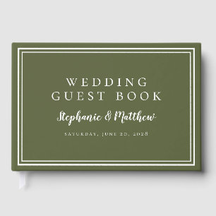 Livre D'or Mariage moderne classique simple Olive Green & Whi