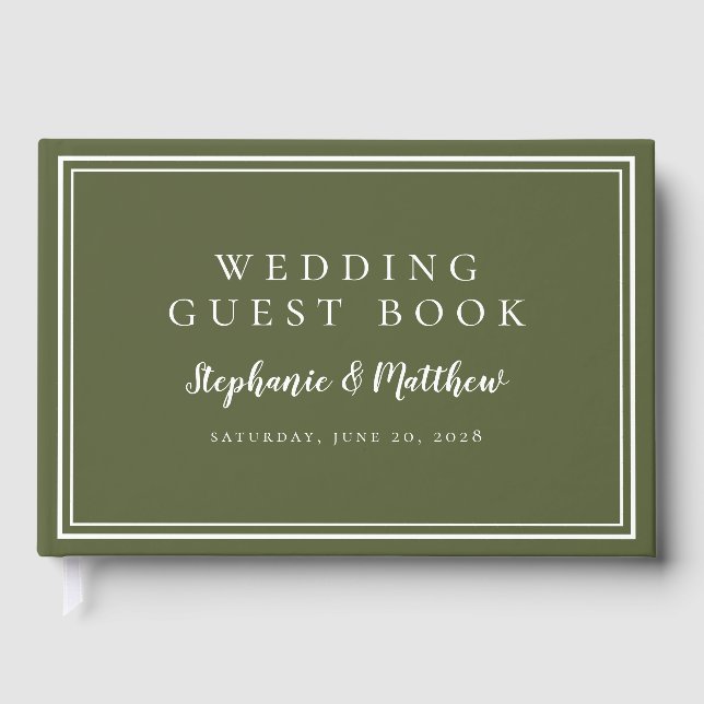 Livre D'or Mariage moderne classique simple Olive Green & Whi (Recto)