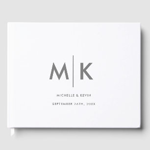 Livre D'or Mariage Moderne Luxueux Monogramme Gris Blanc