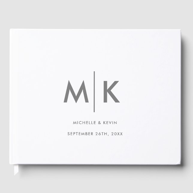 Livre D'or Mariage Moderne Luxueux Monogramme Gris Blanc (Recto)