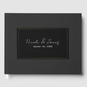 Livre D'or Mariage Moderne Minimaliste Élégant Noir Gris Or