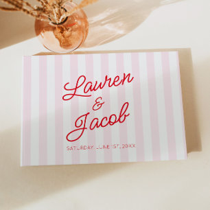 Livre D'or Mariage Moderne Minimaliste Rayures Rouges et Rose