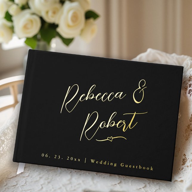 Livre D'or Mariage Moderne Monogramme Noir Or (Créateur téléchargé)