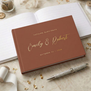 Livre D'or Mariage Moderne Photo Script Or Terracotta