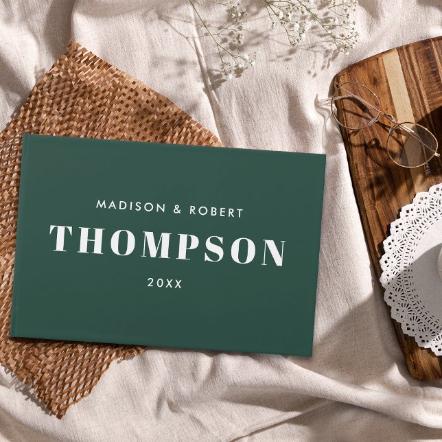 Livre D'or Mariage Moderne Simple Émeraude Vert Gras Monogram (Créateur téléchargé)