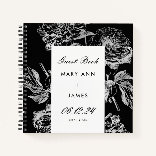 Livre d'or mariage Moderne Simple Floral Silver Bl (Devant)