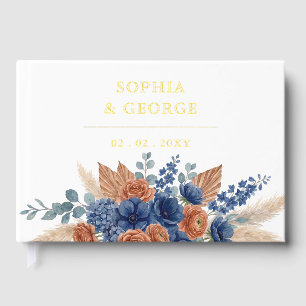 Livre D'or Mariage Moderne Terracotta Bleu Marine Pampas Verd
