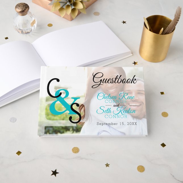 Livre D'or Mariage moderne - Turquoise (Recto ouvert)