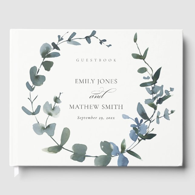 LIVRE D'OR MARIAGE MODERNE VERT EUCALYPTUS FOLIAGE EAU COULEU (Recto)