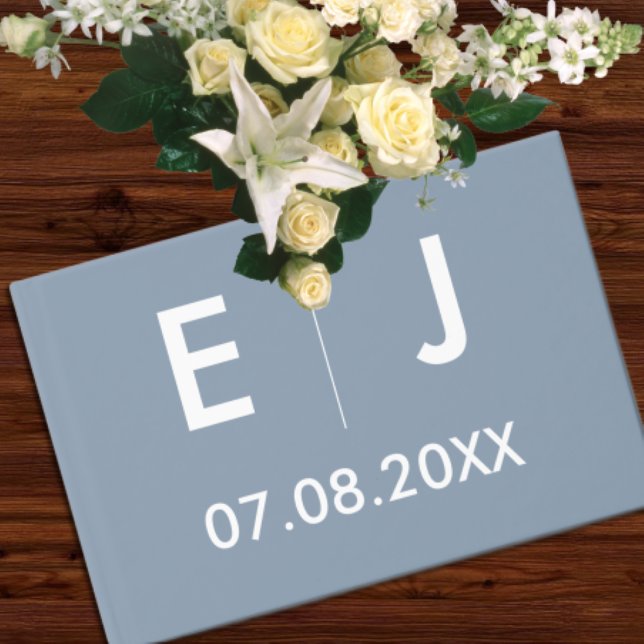 Livre D'or Mariage monogramme bleu et blanc Dusty (Créateur téléchargé)