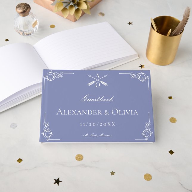 Livre D'or Mariage Monogramme et Flèches de périphérie (Recto ouvert)