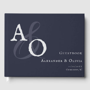 Livre D'or Mariage Monogramme minimaliste bleu marine