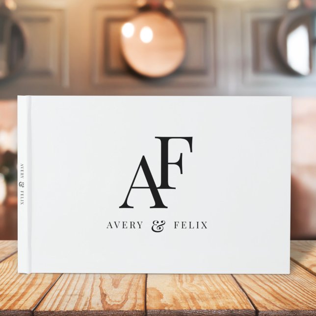 Livre D'or Mariage Monogramme noir et blanc Élégant simple (Créateur téléchargé)