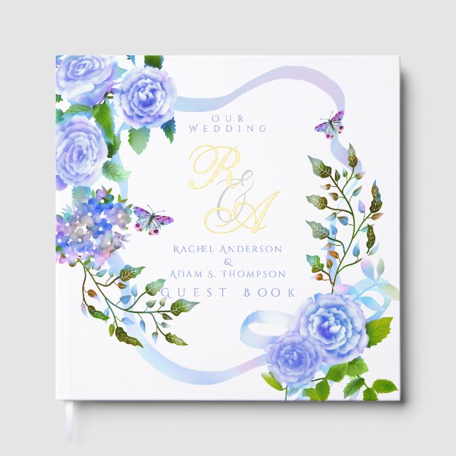 Livre D'or Mariage Monogramme Ruban Rose Bleue (Recto)