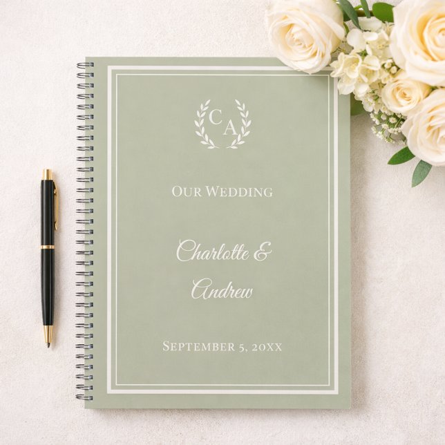 Livre d'or mariage monogramme vert sauge (Créateur téléchargé)